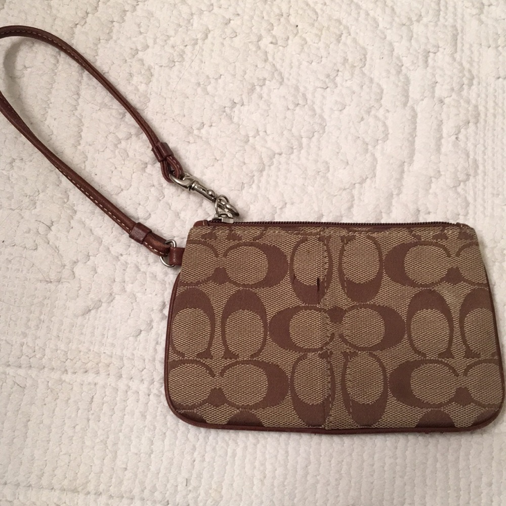 Tan & brown coach wristlet